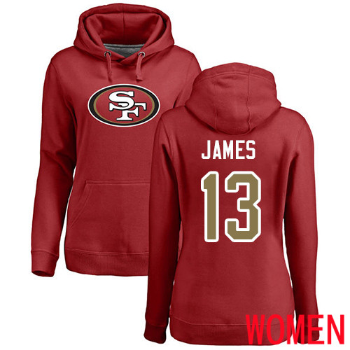 San Francisco 49ers Red Women Richie James Name and Number Logo #13 Pullover NFL Hoodie Sweatshirts